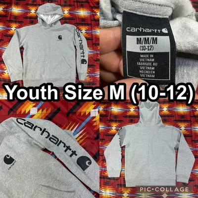 Carhartt Youth Size Medium (10-12) Graphic Spell Out Sleeve Gray Hoodie TS6272-B - Image 1 of 4