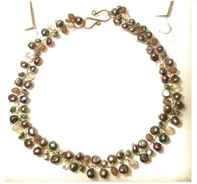 Gargantilha de pérolas multicolorida cristal fio de cobre ornamentado colar artesanal vintage NOVO - Imagem 1 de 4