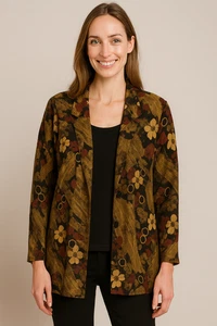 Vintage Floral One Piece Tank Jacket Plus Size 20W Green Black Floral Buttons - Picture 1 of 10
