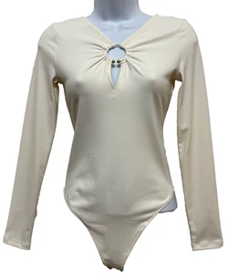 Abercrombie & Fitch Body Suit Top Size XS Cream LS Soft A & F Gold Ring NWT - Picture 1 of 9
