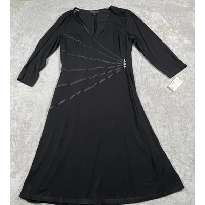 Connected Apparel Women's Black Ribbon Embellished Sheath Dress Size 16 - Image 1 of 4