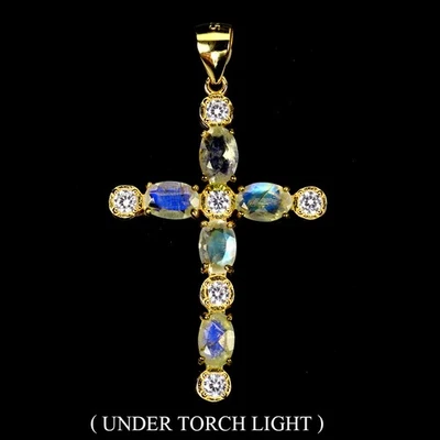 Colgante de plata de ley 925 piedra lunar ovalada 6x4 mm piedras preciosas naturales cruz joyería Foto 1 de 4