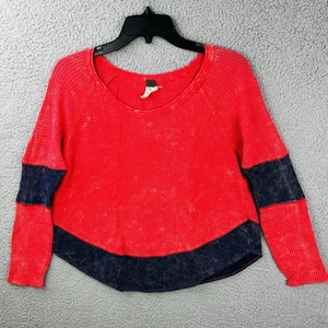 We The Free Thermal Top XS Coral Blue Top Diamond Dozen Waffle Knit Long Sleeve - Picture 1 of 10