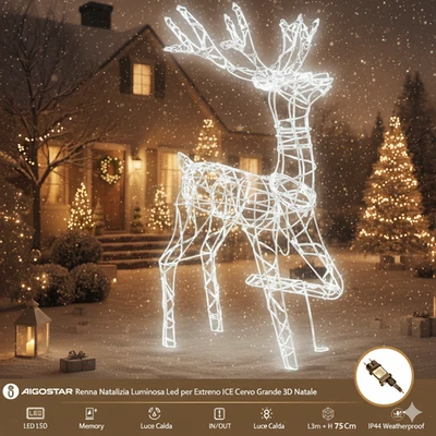 Aigostar Renna Luminosa LED 75cm Natale Luce Calda IP44 Timer 8 Funzioni - Immagine 1 di 4