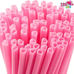 120 PCS Valentine Heart Shaped Pink Straws, Reusable Drinking Cute Straw for Val - Picture 1 of 12