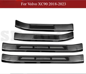 Black Door Sill Protector Scuff Plate Trim Strip For Volvo XC90 2018-2023 4PCS - Picture 1 of 4