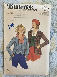 Chaleco y chaqueta de colección Butterick Misses década de 1970 patrón 4967 talla 12 sin cortar - Imagen 1 de 3