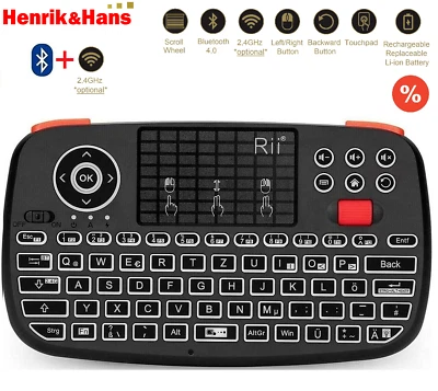 Tastatur Touchpad Mausrad Funk Mini Dualmodus Backlit PC Keyboard DE Rii i4 - Bild 1 von 4