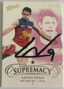 BRISBANE LIONS LACHIE NEALE SIGNED 2021 SUPREMACY TRADING CARD #50/90 - Picture 1 of 2