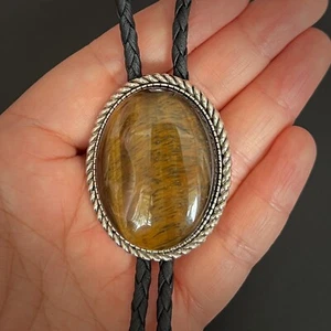 Piedra Natural Ojo de Tigre Para Hombres Bolo Corbata Vaquero Vintage Aleación PU Cuerda Boda - Imagen 1 de 14
