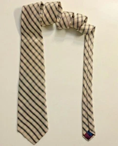 Vtg POLO RALPH LAUREN Men’s Cream and Grey Plaid Hand Made Silk Tie - Picture 1 of 3