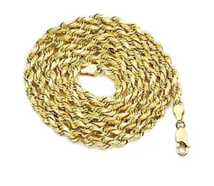 Real 10K Solid Yellow Gold 2mm-8mm Men's Women's Diamond Cut Rope Chain Necklace