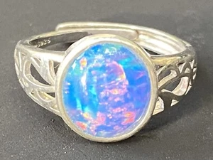 Handmade in Australia solid purple blue opal adjustable sterling silver ring - Picture 1 of 6