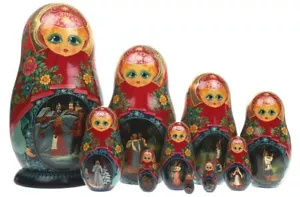 Muñecas de anidación Matreshka vintage. Juego de 10. 295 mm de alto. Pintado a mano. Madera. - Imagen 1 de 3