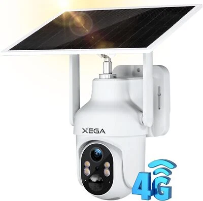 Xega New 4G LTE Cellular Security Camera with SIM Card, Solar Powered PTZ Camera