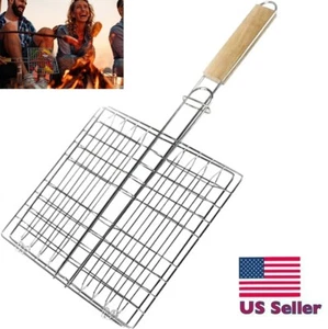 Grill BBQ Net Barbecue Grilling Basket Steak Meat Fish Vegetable Holder Tools US - Picture 1 of 16