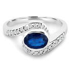 1.07 CT Oval Blue Sapphire Bypass Engagement Ring 14K White Gold