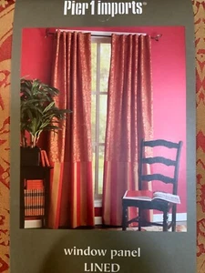 Pier 1 Imports Damask Window Curtain Panel (1) Rich Red Gold Striped 54" x 84" - Picture 1 of 11