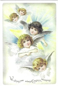 Vintage Religious Easter Postcard RETRO Antique Textured NEW REPRINT Angels - Picture 1 of 2
