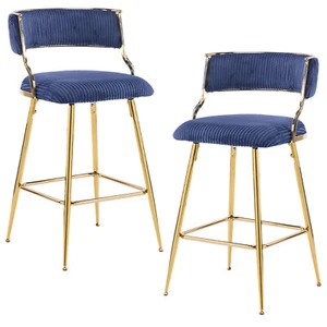 Thick Corduroy Gold-plated Iron Feet Bar Stool Blue - Picture 1 of 9