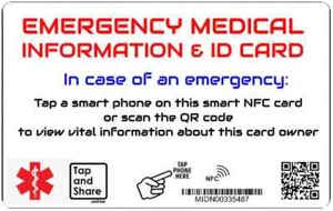 Smart NFC Medical Alert Card & ID Information | Wallet Size | Diabetic | Allergy - Picture 1 of 4