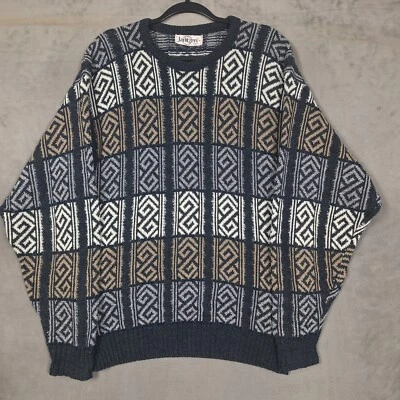 Jantzen Sweater Mens XL Knit Made In USA Crew Neck geometric AOP grandpa - Image 1 of 4