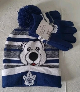 Toronto Maple Leafs "Carlton" Winter Toque/pompom & Glove Set -Brand New - Picture 1 of 8