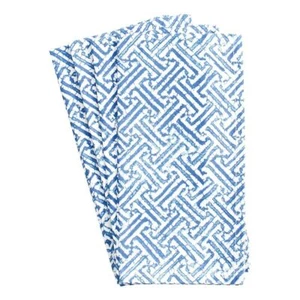 Laubsägearbeit blau weiß Caspari 4er Set handbedruckt indische Baumwolle Servietten 50 cm sq - Bild 1 von 2