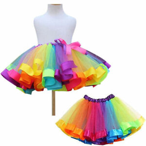 Kids Child Girls Rainbow Colorful Tutu Skirt Tulle Tutu Mini Dress Dancewear UK