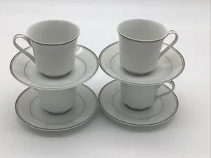 Simplicity Pattern Fine China of Japan Cup Saucer White Platinum Band Set Of 4 - Picture 1 of 4