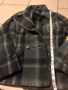 American Eagle Women's Pea Coat S/P Small Gray Plaid Wool Blend Belt - Picture 1 of 5