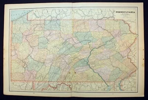 1889 State of Pennsylvania and New Jersey & Connecticut Antique Map - Picture 1 of 10