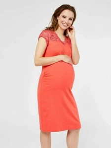 MAMALICIOUS MATERNITY CORAL LACE TRIM SMART PARTY OCCASION DRESS SIZE 8 10 12 14 - Picture 1 of 6