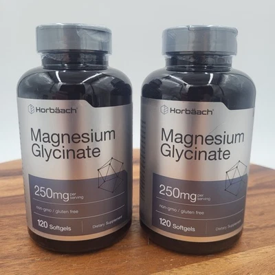 LOT OF 2 BTLS Magnesium Glycinate Capsules 250 mg 120 Softgels Non-GMO Horbaach - Image 1 of 4