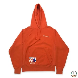 Champion New York Hoodie Men Small Orange Reverse Weave Script Hooded Sweatshirt - Picture 1 of 7