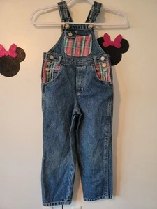 VTG Vintage Jordache Denim Jean Overalls with Plaid Accents Girls size 5 - Picture 1 of 8