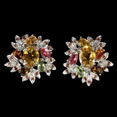 925 Sterling Silver Earrings Oval Citrine Sapphire Tourmaline Gemstone Jewelry - Image 1 of 4