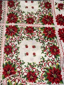Vintage Christmas poinsettia uncut hankie Handkerchief Material 2.5 Yards #1 - Picture 1 of 1