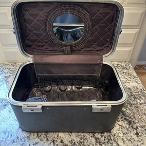 SKYWAY Train Case Cosmetic Carry-On Luggage Suitcase w/KEYS Grey MCM VTG Granny - Picture 1 of 23