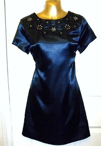 NEW SUPERB MIDNIGHT BLUE EMBELLISHED SEQUIN NECK SHIFT DRESS SIZE 8 10  # 827* - Picture 1 of 6