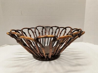 Basket Bowl Elegant Expressions 13" Boho Decor 2002 Rattan design - Image 1 of 4