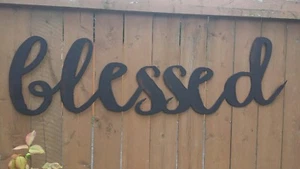blessed Metal Word Sign Distressed Rusted Primitive Farmhouse Decor Industrial - Picture 1 of 5
