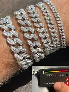 Real Miami Cuban Link Bracelet Iced MOISSANITE Out Solid 925 Sterling Silver ICY - Picture 1 of 8