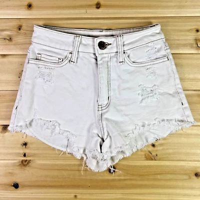 Pantalones Cortos de Jean SO para Mujer 0 Blanco Envejecido Arco Iris Bordado Corte Denim Shorts Foto 1 de 4