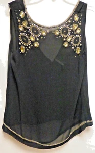 NWT Topshop Tops for Women Black Embellished Round Neck Sheer Sleeveless Sz 2 - Picture 1 of 3