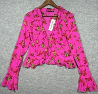 Blusa Terri Ecote Urban Outfitters Para Mujer Talla M Rosa Floral Semi Transparente Volantes Foto 1 de 4
