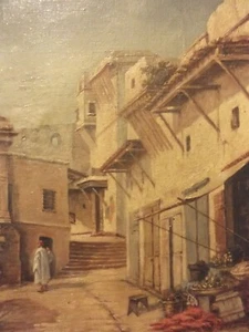 Peinture sur toile ruelle Orientaliste signée à identifier (Charles Allard?) - Imagen 1 de 11