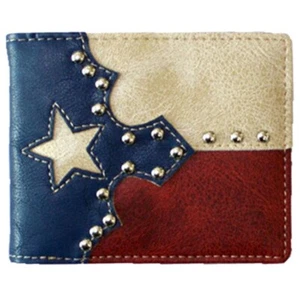 TEXAS MEN'S LEATHER BI-FOLD WALLET WESTERN COWBOYS FASHION ART BRAND NEW - Picture 1 of 4