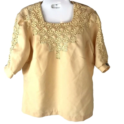 Blusa Top Campesina Boho Hippy Vintage Hecha a Mano Inserciones de Encaje Floral Coqueta Tal cual Foto 1 de 4