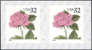 1995 US Scott #2492G, 32¢ Pink Rose - Self Adhesive Coil Pair - Mint NH - Picture 1 of 1